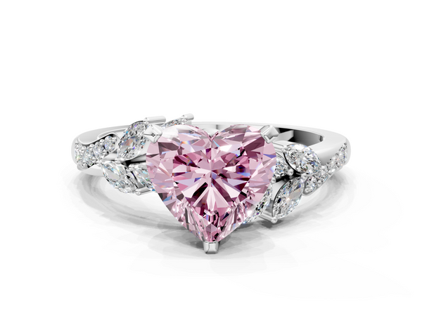 White gold Fancy Pink Heart  Solitaire Marquise Twist Band with Six-Prong Setting