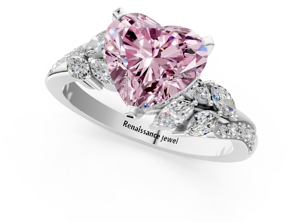 White gold Fancy Pink Heart  Solitaire Marquise Twist Band with Six-Prong Setting