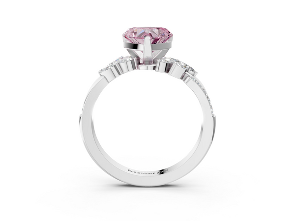 White gold Fancy Pink Heart  Solitaire Marquise Twist Band with Six-Prong Setting