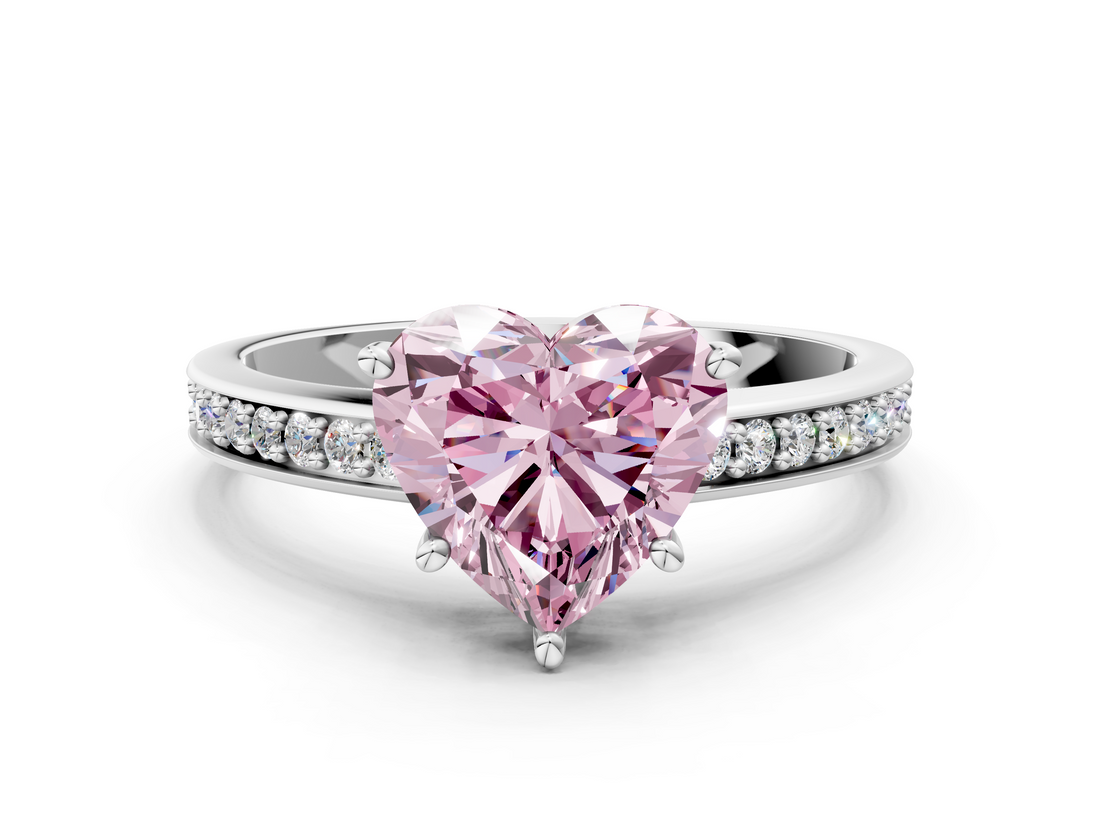 White gold Fancy Pink Heart  Solitaire Pavé Band Prong Setting Ring_20