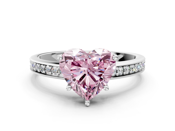 Platinum Fancy Pink Heart  Solitaire Pavé Band Prong Setting Ring