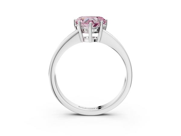 Platinum Fancy Pink Heart  Solitaire Pavé Band Prong Setting Ring