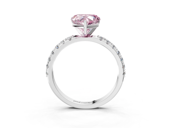 White Gold Heart-Shaped Pave Solitaire Engagement Ring Setting for Fancy Pink Center