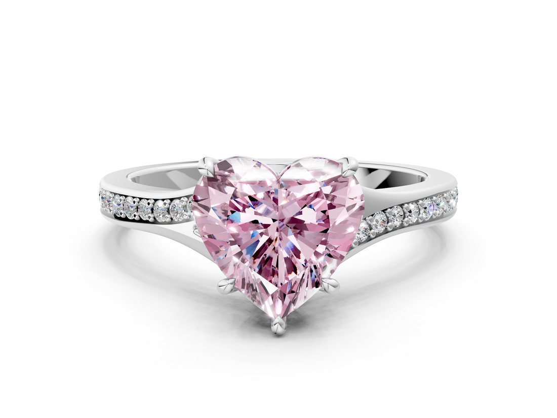 White gold Fancy Pink Heart  Solitaire Pavé Band with Four-Prong Setting_45