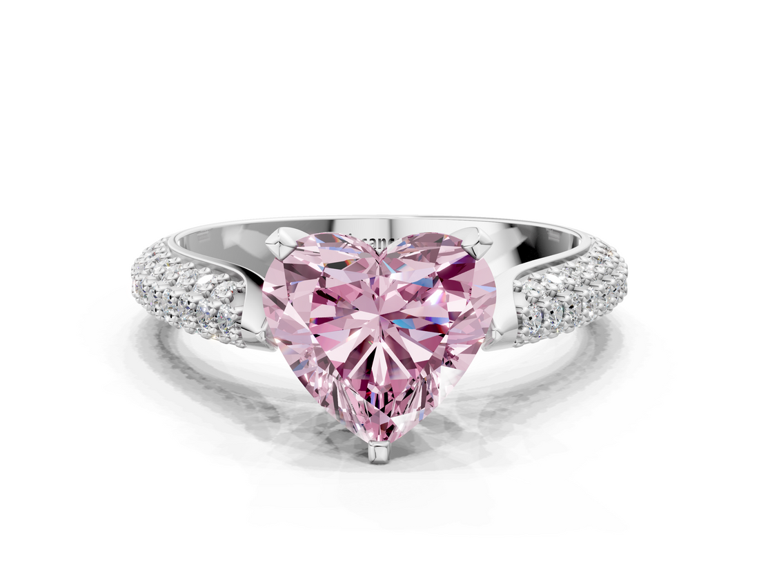 White gold Fancy Pink Heart  Solitaire Pavé Diamond Engagement Ring with Four-Prong Setting_156