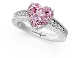White gold Fancy Pink Heart  Solitaire Pavé Diamond Milgrain Engagement Ring with Four-Prong Setting_4