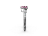 White gold Fancy Pink Heart  Solitaire Pavé Diamond Milgrain Engagement Ring with Four-Prong Setting_5