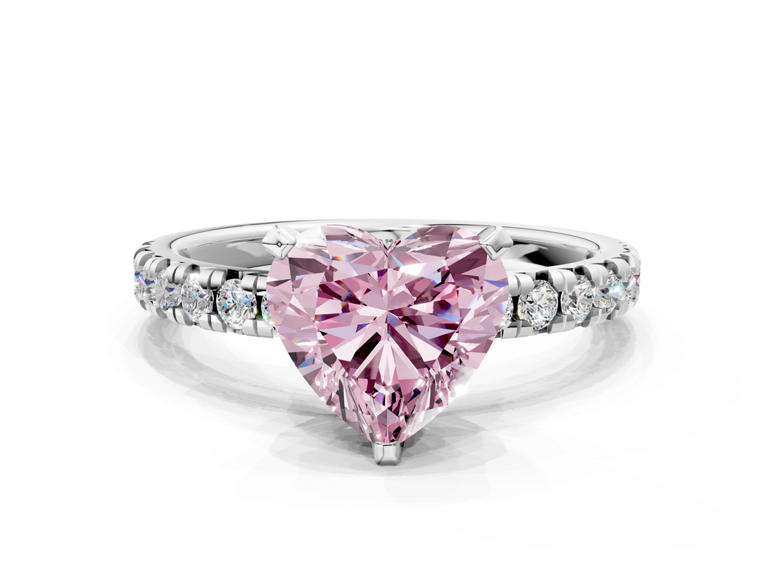 White gold Fancy Pink Heart  Solitaire Pave Diamond Engagement Ring with Four-Prong Setting_361