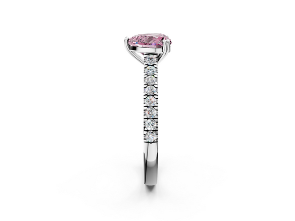 White gold Fancy Pink Heart  Solitaire Pave Diamond Engagement Ring with Prong Setting