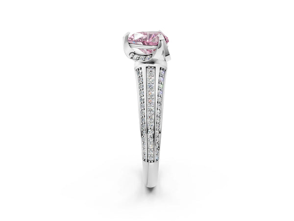 White gold Fancy Pink Heart  Solitaire Pave Split Shank Ring with Four-Prong Setting