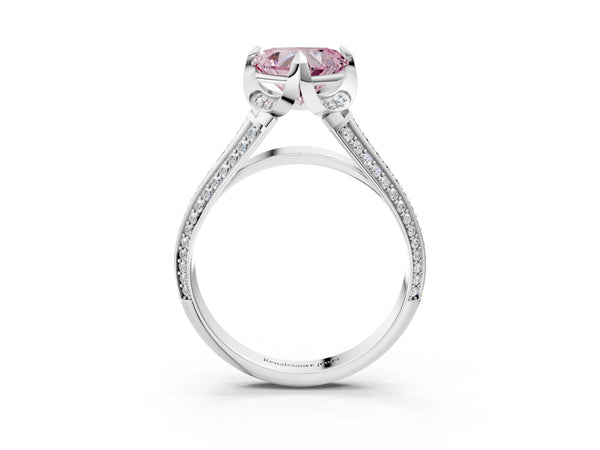 White gold Fancy Pink Heart  Solitaire Pave Split Shank Ring with Four-Prong Setting