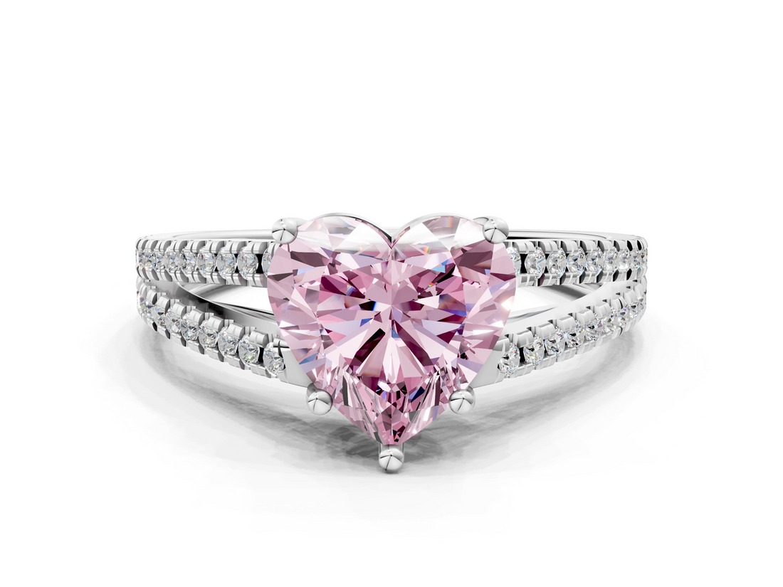 White gold Fancy Pink Heart  Solitaire Split Shank Pavé Diamond Engagement Ring_384
