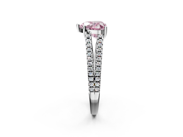 Platinum Fancy Pink Heart Cut Diamond Solitaire Engagement Ring with Split Shank Pavé Band