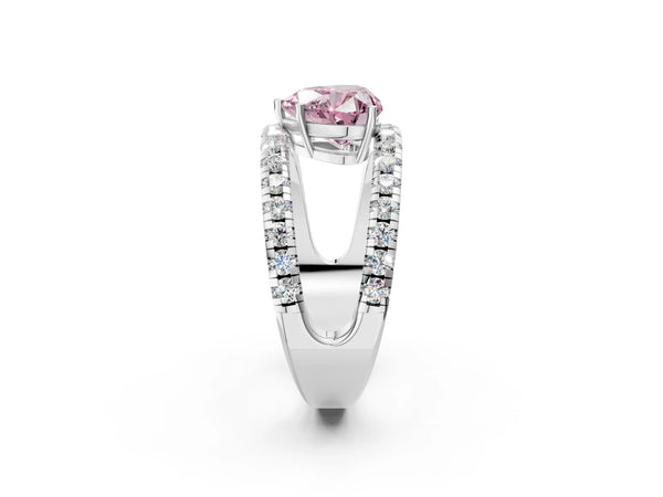 White gold Fancy Pink Heart  Solitaire Split Shank Pave Diamond Ring