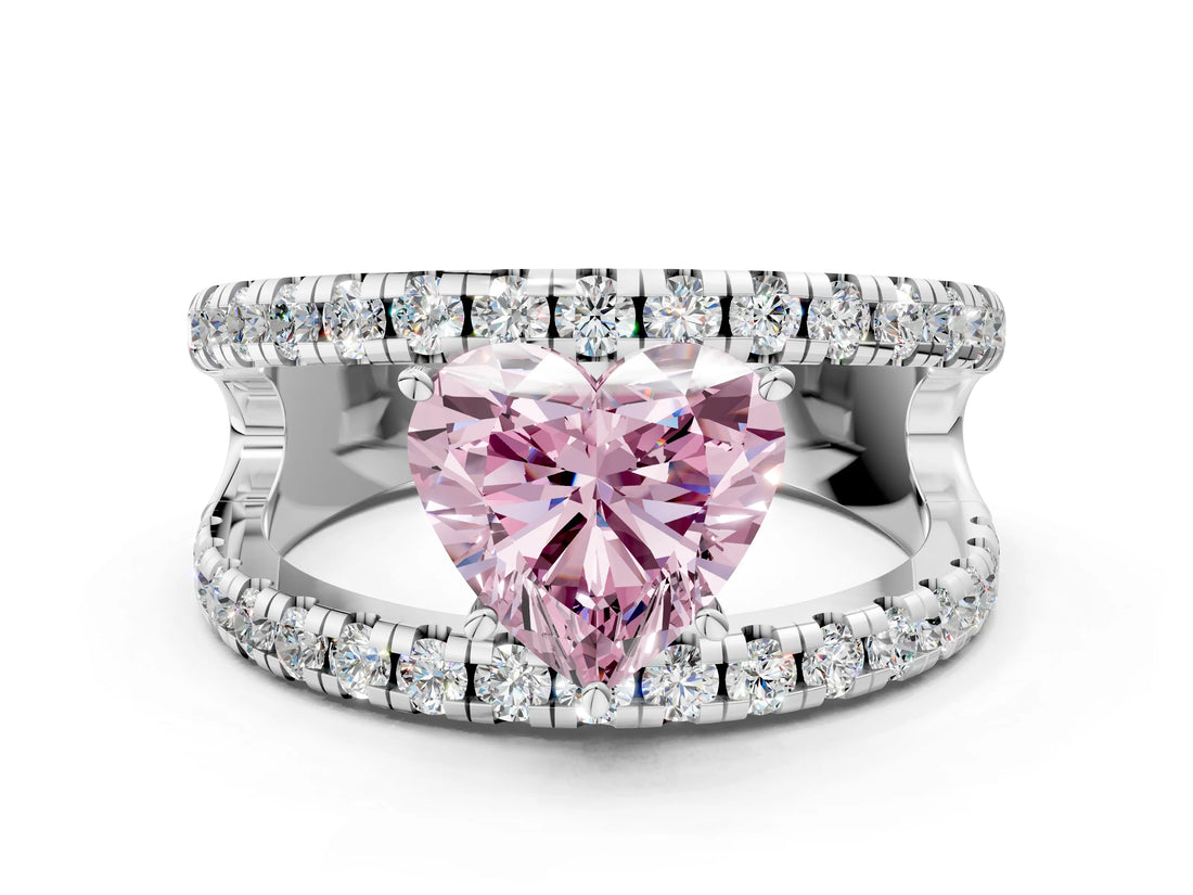 White gold Fancy Pink Heart  Solitaire Split Shank Pave Diamond Ring_49