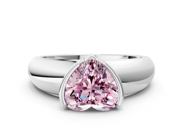 Platinum Fancy Pink Heart  Solitaire Tension Set Diamond Ring with Wide Band