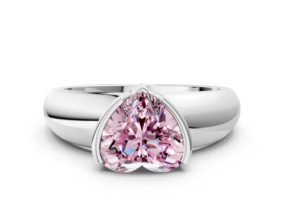 White gold Fancy Pink Heart  Solitaire Tension Set Diamond Ring with Wide Band_20