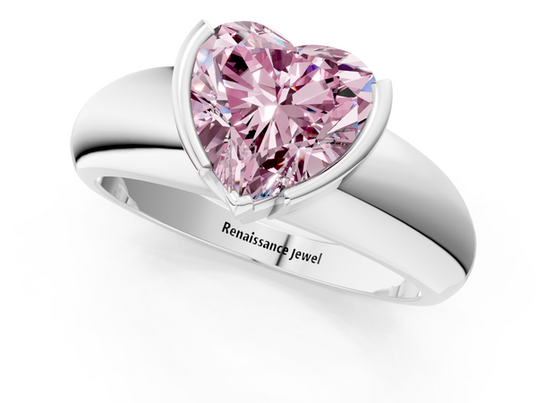 Platinum Fancy Pink Heart  Solitaire Tension Set Diamond Ring with Wide Band