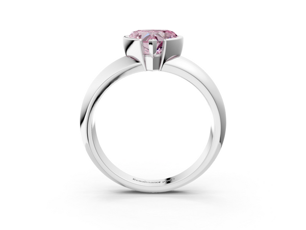 Platinum Fancy Pink Heart  Solitaire Tension Set Diamond Ring with Wide Band