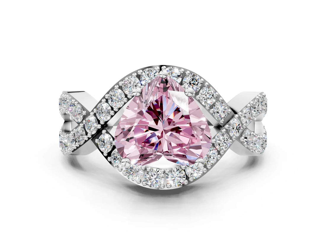 White gold Fancy Pink Heart  Solitaire Twist Band Pavé Diamond Engagement Ring_30