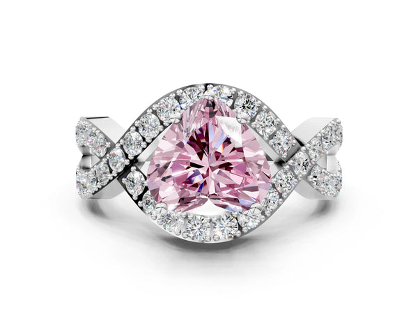 Platinum Fancy Pink Heart  Solitaire Twist Band Pavé Diamond Engagement Ring