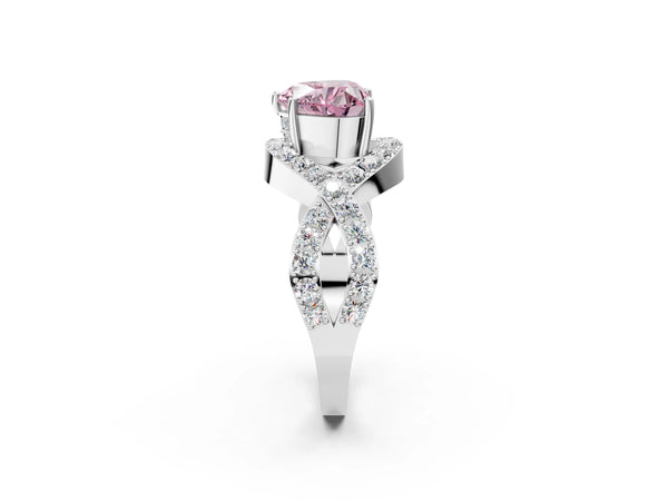Platinum Fancy Pink Heart  Solitaire Twist Band Pavé Diamond Engagement Ring