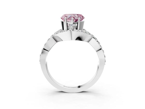 Platinum Fancy Pink Heart  Solitaire Twist Band Pavé Diamond Engagement Ring