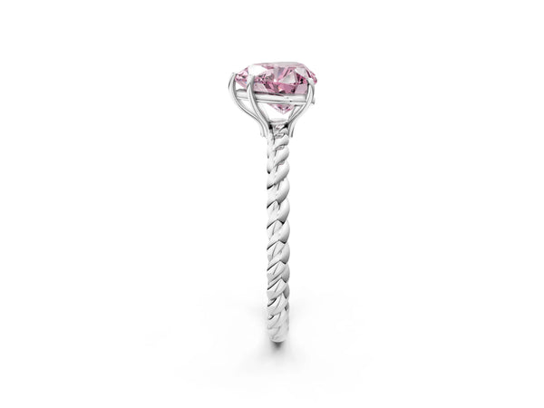 Platinum Fancy Pink Heart  Solitaire Twist Band Ring with Four-Prong Setting