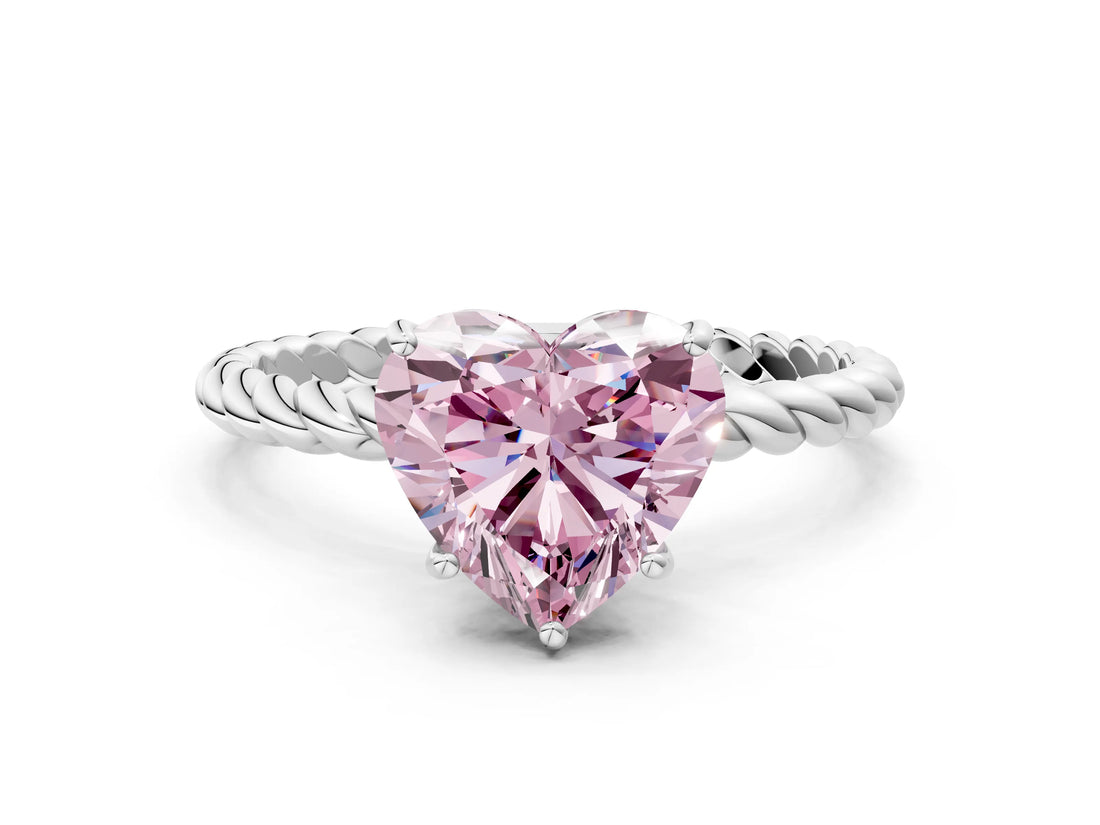 White gold Fancy Pink Heart  Solitaire Twist Band Ring with Four-Prong Setting_18