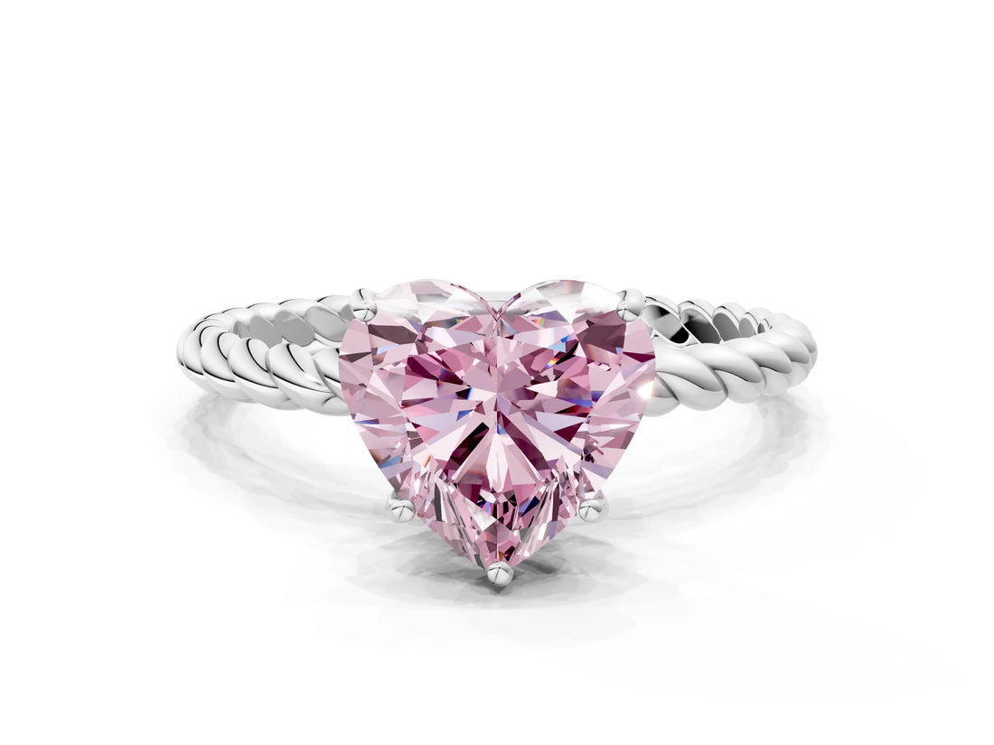 White gold Fancy Pink Heart  Solitaire Twist Band Ring with Four-Prong Setting_188