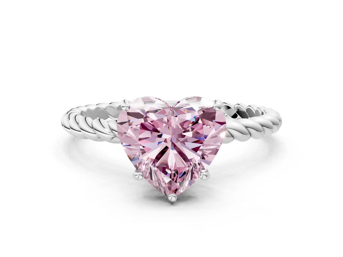 White gold Fancy Pink Heart  Solitaire Twist Band Ring with Four-Prong Setting_200