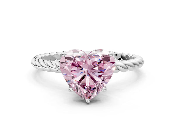 Platinum Fancy Pink Heart  Solitaire Twist Band Ring with Four-Prong Setting