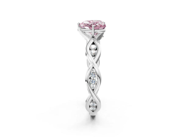 White Gold Heart-Shaped Accented Twist Engagement Ring Setting for Fancy Pink Center