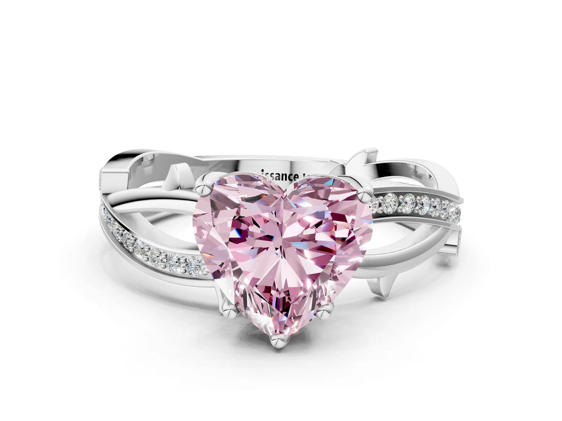 White gold Fancy Pink Heart  Solitaire Twist Band with Pavé Accents and Four-Prong Setting_25