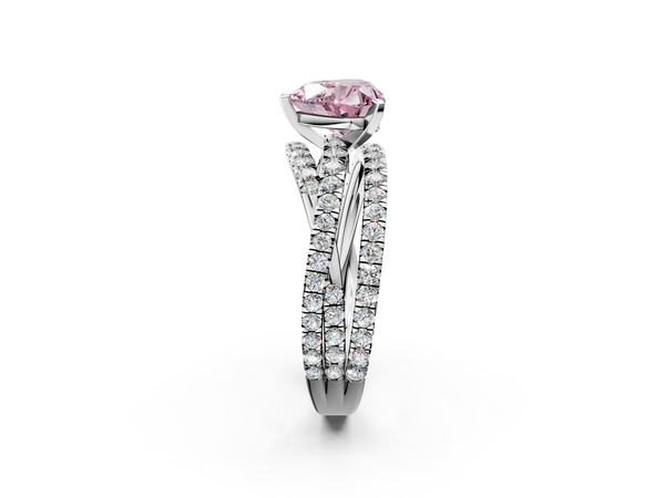 Platinum Fancy Pink Heart  Solitaire Twist Band with Pavé Setting and Four-Prong Setting