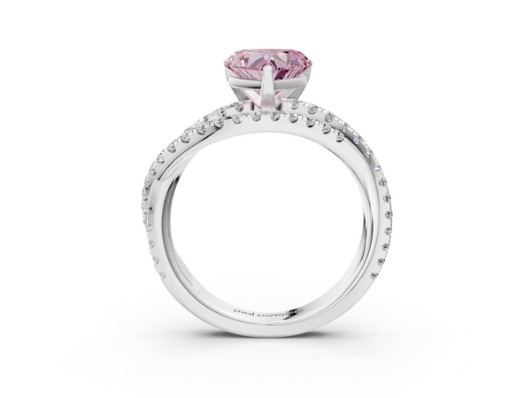 Platinum Fancy Pink Heart  Solitaire Twist Band with Pavé Setting and Four-Prong Setting