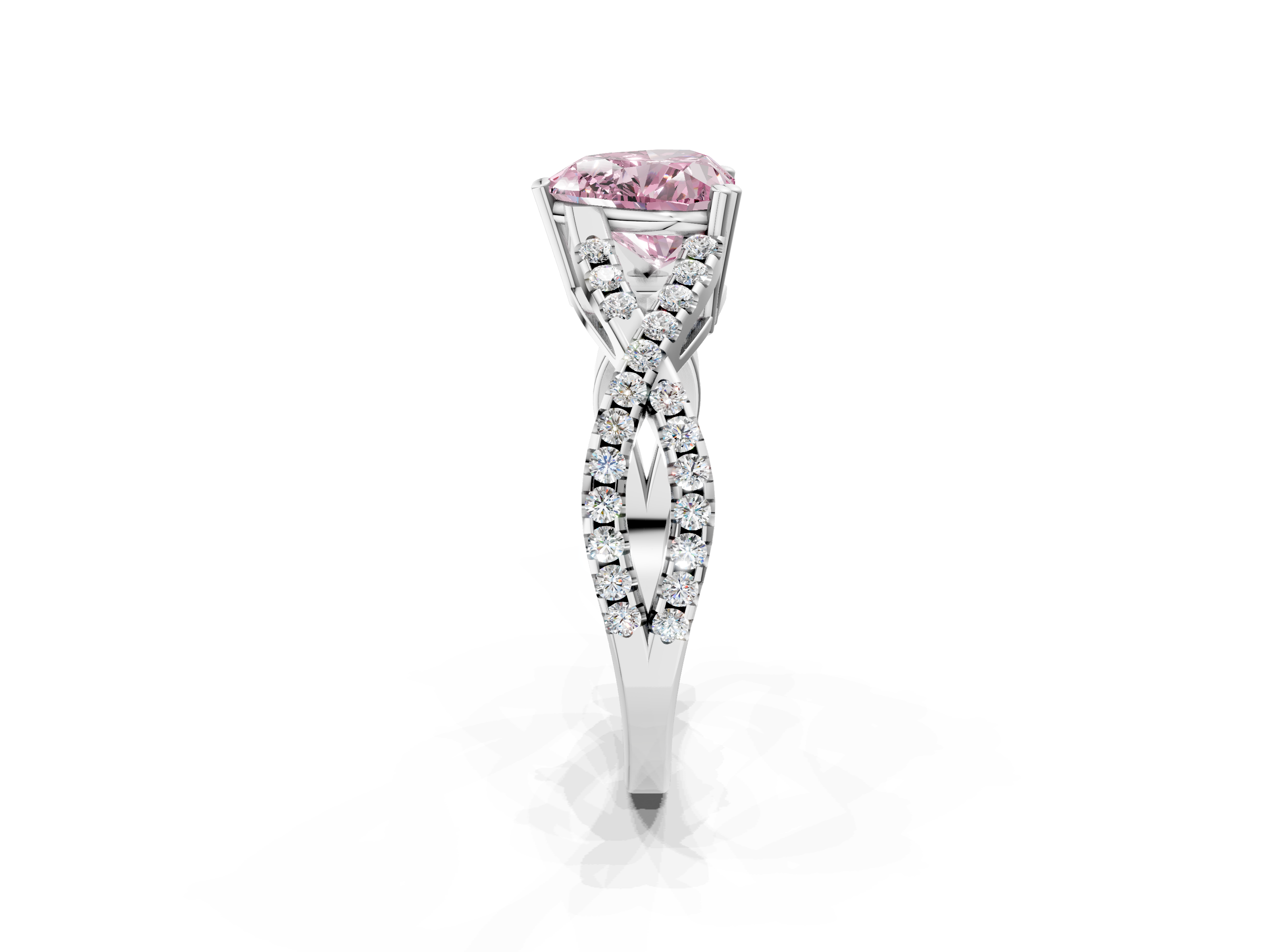 White gold Fancy Pink Heart  Solitaire Twist Band with Pavé Setting and Four-Prong Setting_34