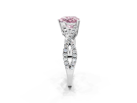 White gold Fancy Pink Heart  Solitaire Twist Band with Pavé Setting and Four-Prong Setting_35