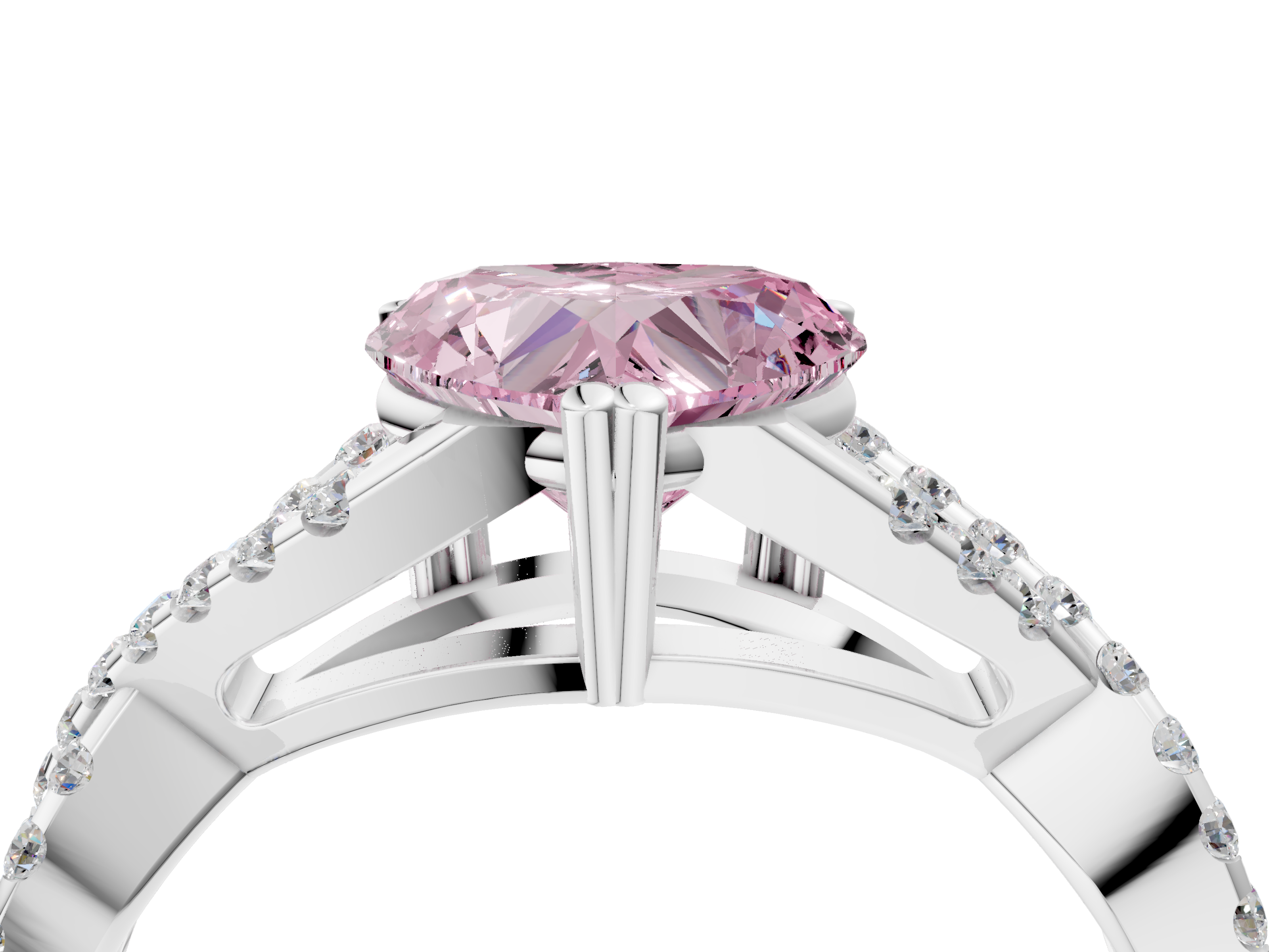 White gold Fancy Pink Heart  Solitaire Twist Band with Pavé Setting and Four-Prong Setting_38