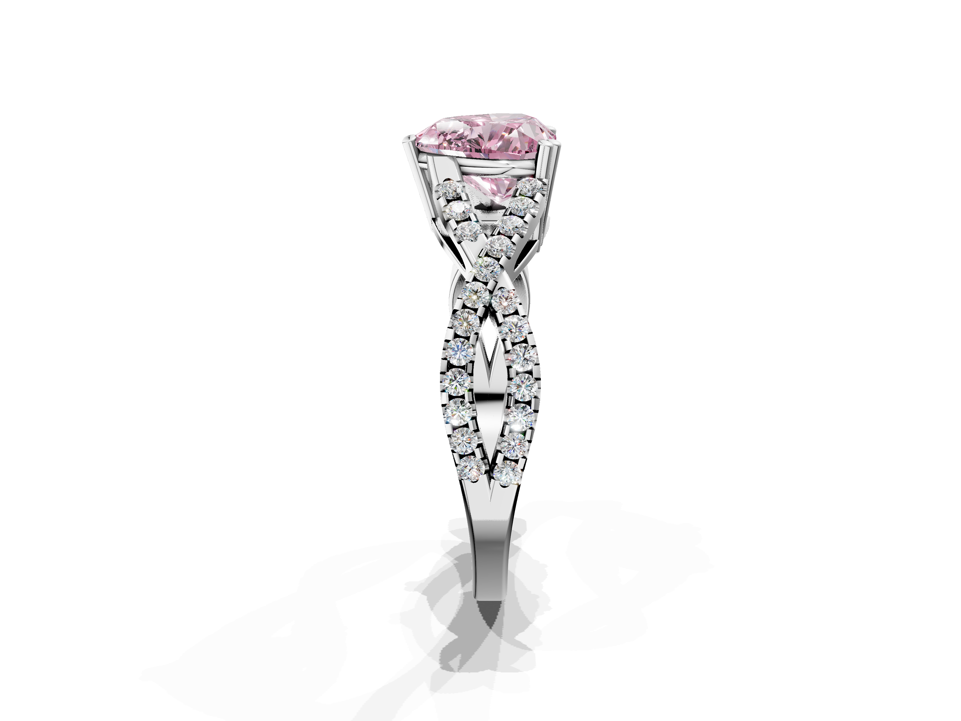 White gold Fancy Pink Heart  Solitaire Twist Band with Pavé Setting and Four-Prong Setting_43
