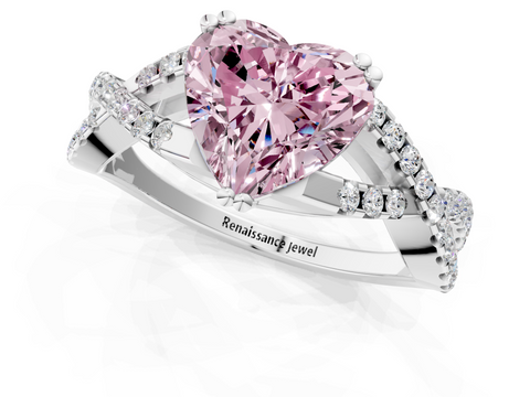 White gold Fancy Pink Heart  Solitaire Twist Band with Pavé Setting and Four-Prong Setting_44