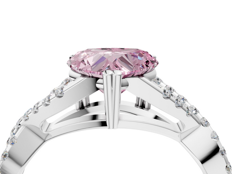 White gold Fancy Pink Heart  Solitaire Twist Band with Pavé Setting and Four-Prong Setting_46