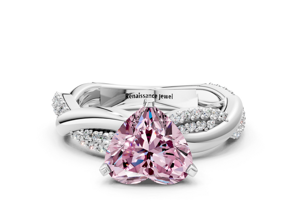 Platinum Fancy Pink Heart  Solitaire Twist Band with Pave Prong Setting