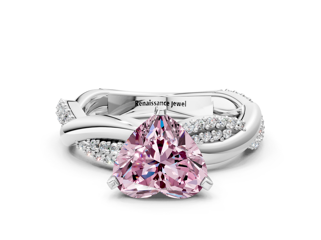 White gold Fancy Pink Heart  Solitaire Twist Band with Pave Prong Setting_45