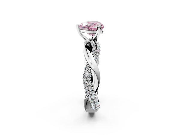 Platinum Fancy Pink Heart  Solitaire Twist Band with Pave Prong Setting