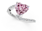 White gold Fancy Pink Heart  Solitaire Twist Band with Pave Set Diamonds and Four-Prong Setting_109
