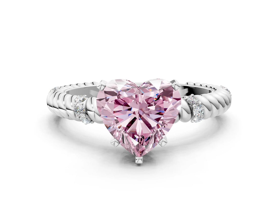 White gold Fancy Pink Heart  Solitaire Twisted Band Prong Set Engagement Ring_61