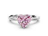 White gold Fancy Pink Heart  Solitaire Twisted Band with Bead Prong Setting_291