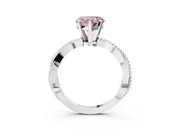 Platinum Fancy Pink Heart  Solitaire Twisted Band with Bead Prong Setting