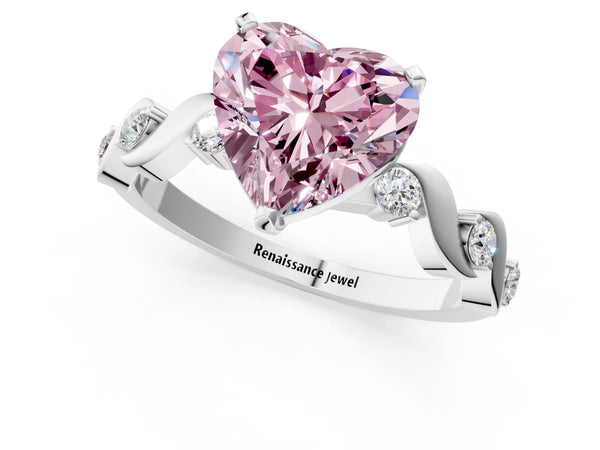 White gold Fancy Pink Heart  Solitaire Twisted Band with Prong Setting